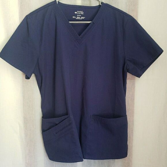 Cherokee Tops - Cherokee Luxe Scrub Top Navy Scrubs Medical Vet Dental Womens Size M